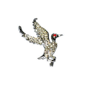 Vintage Rhinestone Duck Brooch On Silver Tone Metal No maker mark